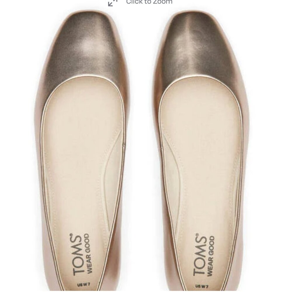 TOMS Briella Gold Leather Flat Size 7.5 NWT